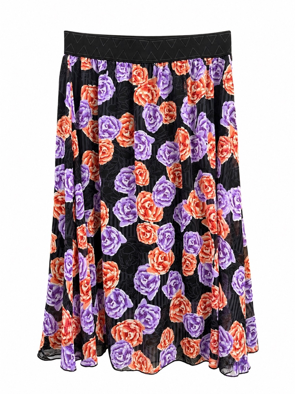 NWT! LulaRoe Floral Midi Skirt Black Purple Orange Rose Print. Size: Medium